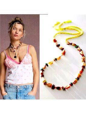 The Free People Ariana Ost At The Market Necklace Neon Yellow/Pink NWT